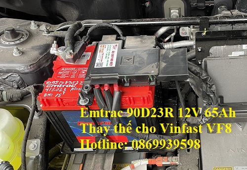 Ắc quy Emtrac 90D23R 12V 65Ah cho Vinfast VF8